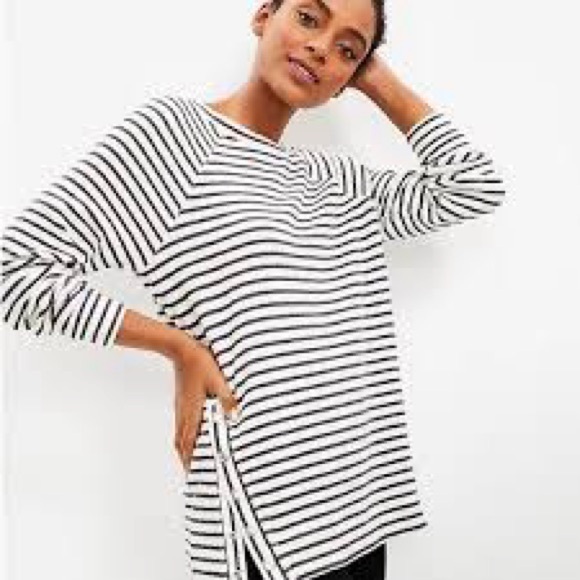 Lou & Grey Tops - Lou & Grey Side Button Accent Striped Terry Sweater